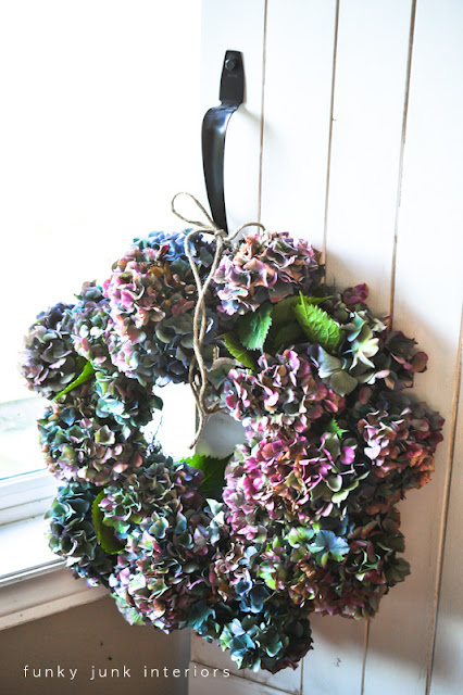 Make a Hydrangea wreath in 5 minutes! via Funky Junk Interiors Make a Hydrangea wreath in 5 minutes! via Funky Junk Interiors