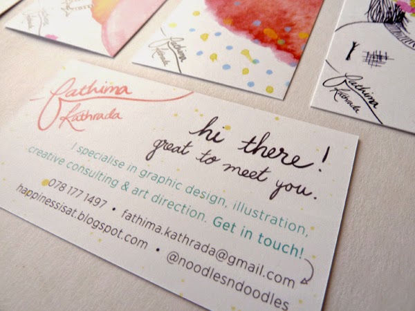 Business card design for Durban freelance illustrator and graphic designer, Fathima Kathrada at Happiness is...