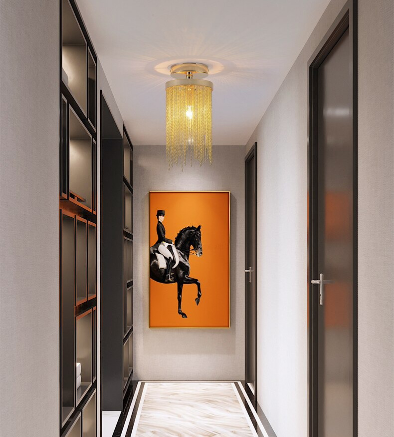 Gold Luxury Chandelier Aluminum Chain Tassel Ceiling Fixture Lamp Light
