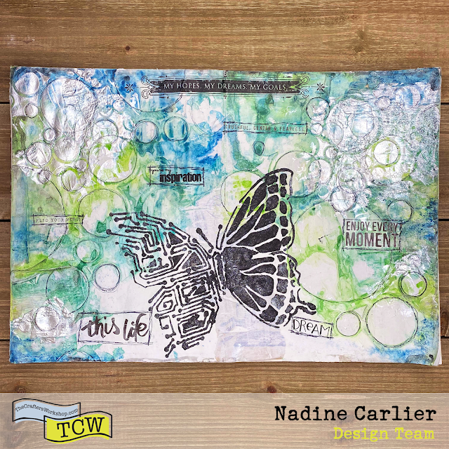 Mixed Media Art Journal Page Using Stencils Nadine Carlier