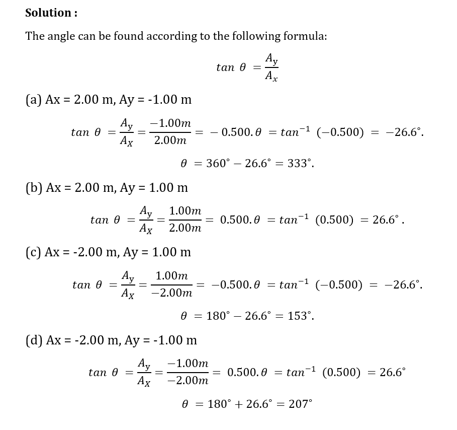 36. Let the angle θ be the angle that the vector A makes with the +x