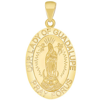 14k Yellow Gold Our Lady Of Guadalupe Pray For Us Miraculous Medal Pendant