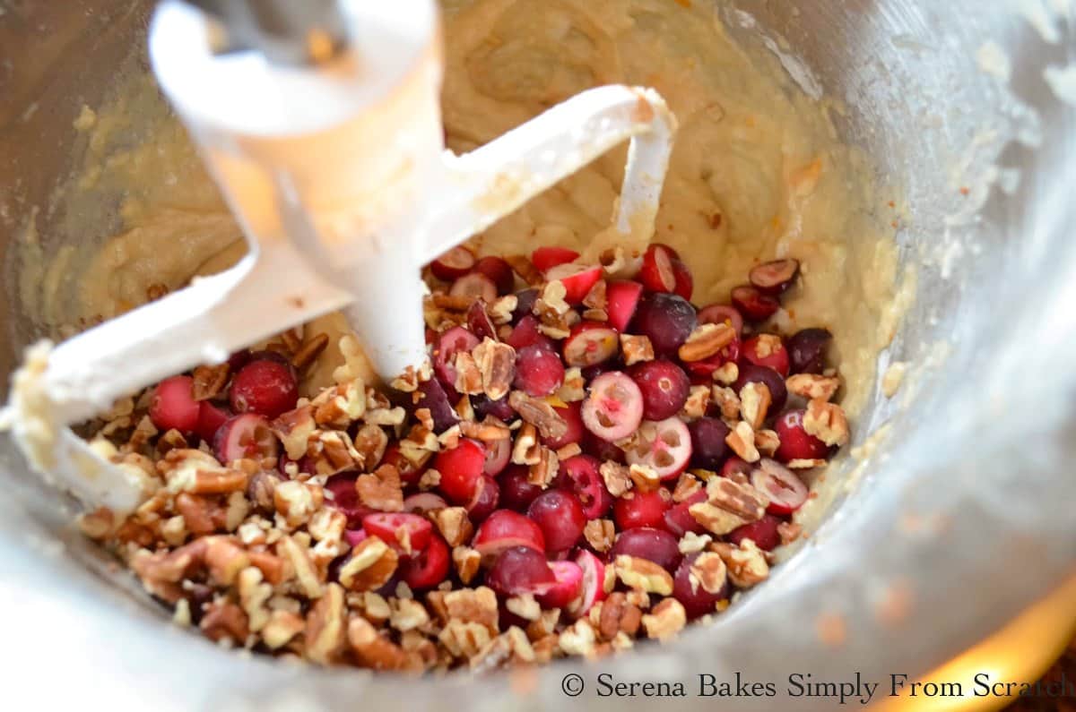Cranberries and Walnuts added to Orange Cranberry Muffin batter.