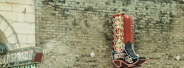 Neon boot sign on South Congress Street in Austin, Texas