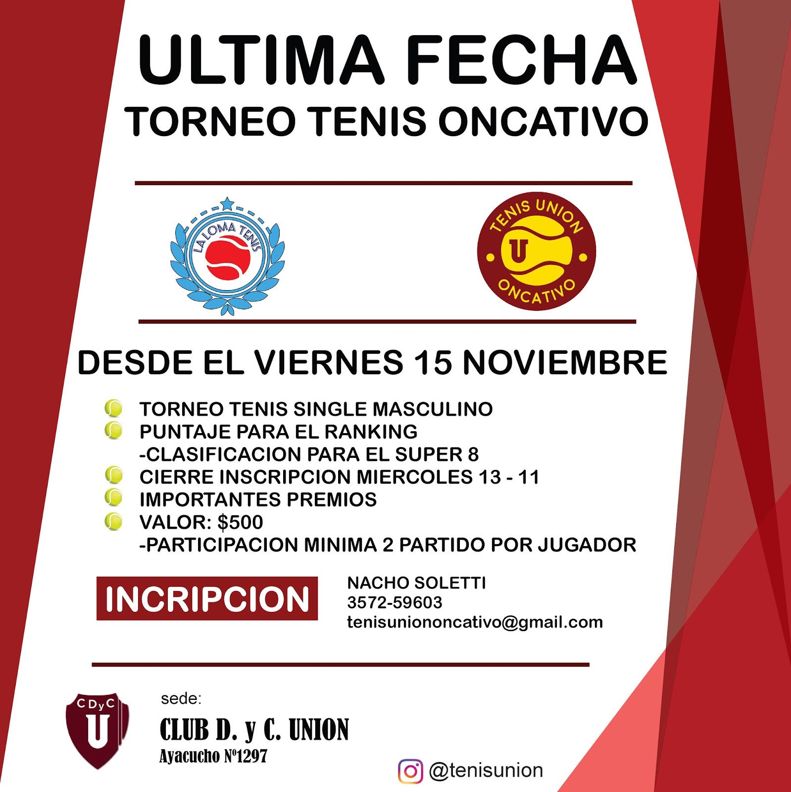 TENIS UNION TORNEO TENIS DE ONCATIVO ULTIMA FECHA Noviembre 2019