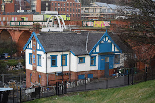 The rear of The Tyne Pub on Maling Street with Glasshouse Bridge behind