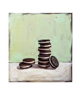 oreo painting, junk food art by Jeanne vadeboncoeur, original gouache painting