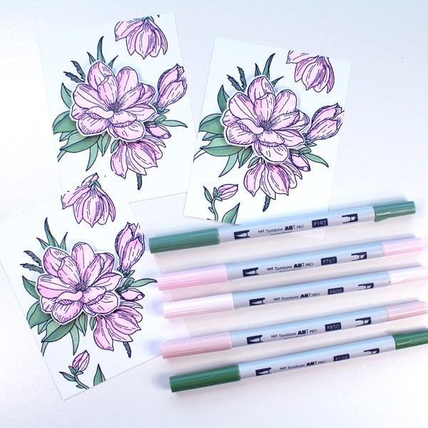 Handmade Sympathy Card Two Open Roses Hand stamped and alcohol markers