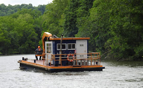 Erie Canal work barge equipped to remove trees, dig banks