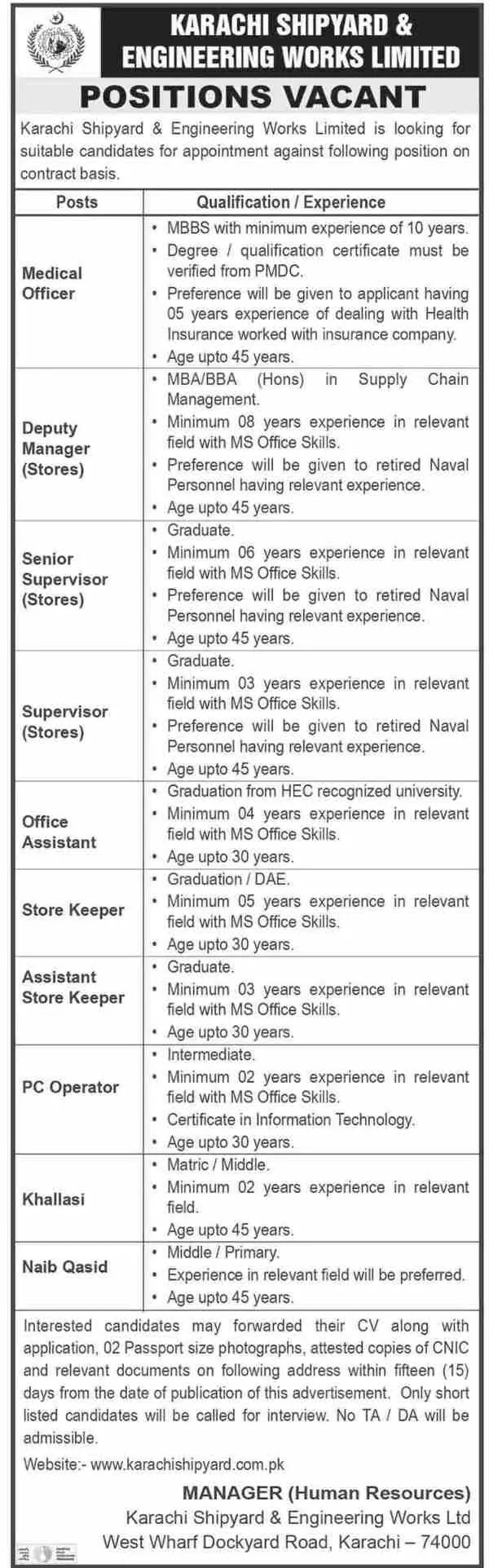 Medical Jobs at Karachi Shipyard and Engineering Works Limited KSEW | 2021