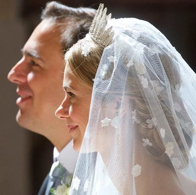 Princess Maria Anunciata wore the Habsburg Fringe Tiara and a bridal gown by Valentino