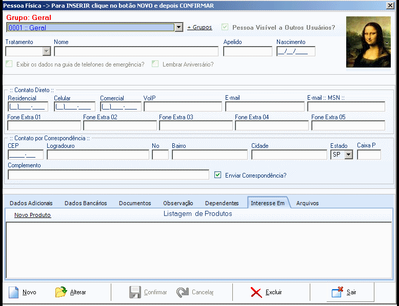 Agenda Permanente CRM Imagens do Cadastro