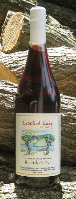 A bottle of Crooked Lake's Red Table Wine.