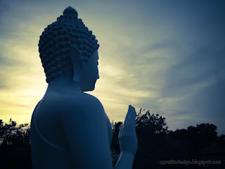Bright Light In The Evening With Buddha Statues At Buddhist Temple North Bali Indonesia