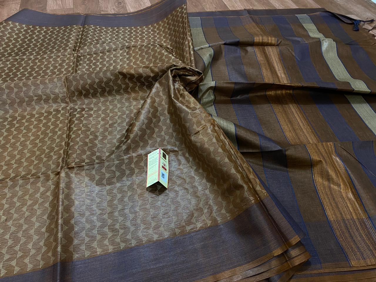 Tussar silk Saree with body weaving design N plain blouse