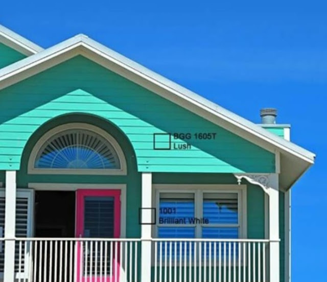 sky blue colour house outside