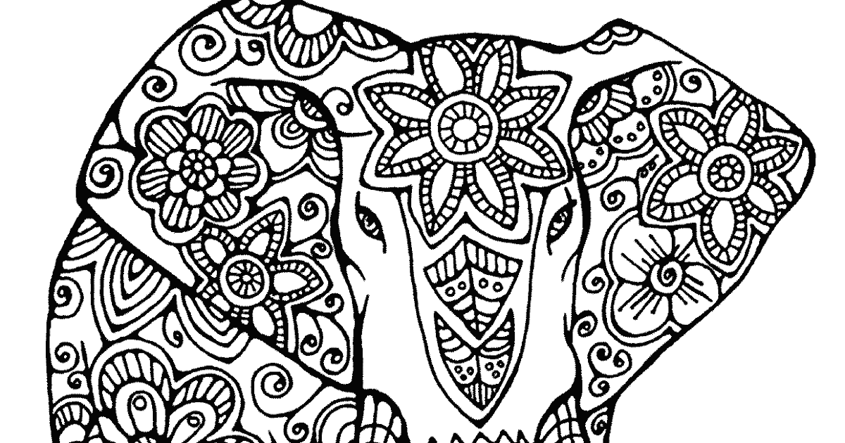 Gajah dalam Ornament Gambar Mewarnai untuk Dewasa murid 17