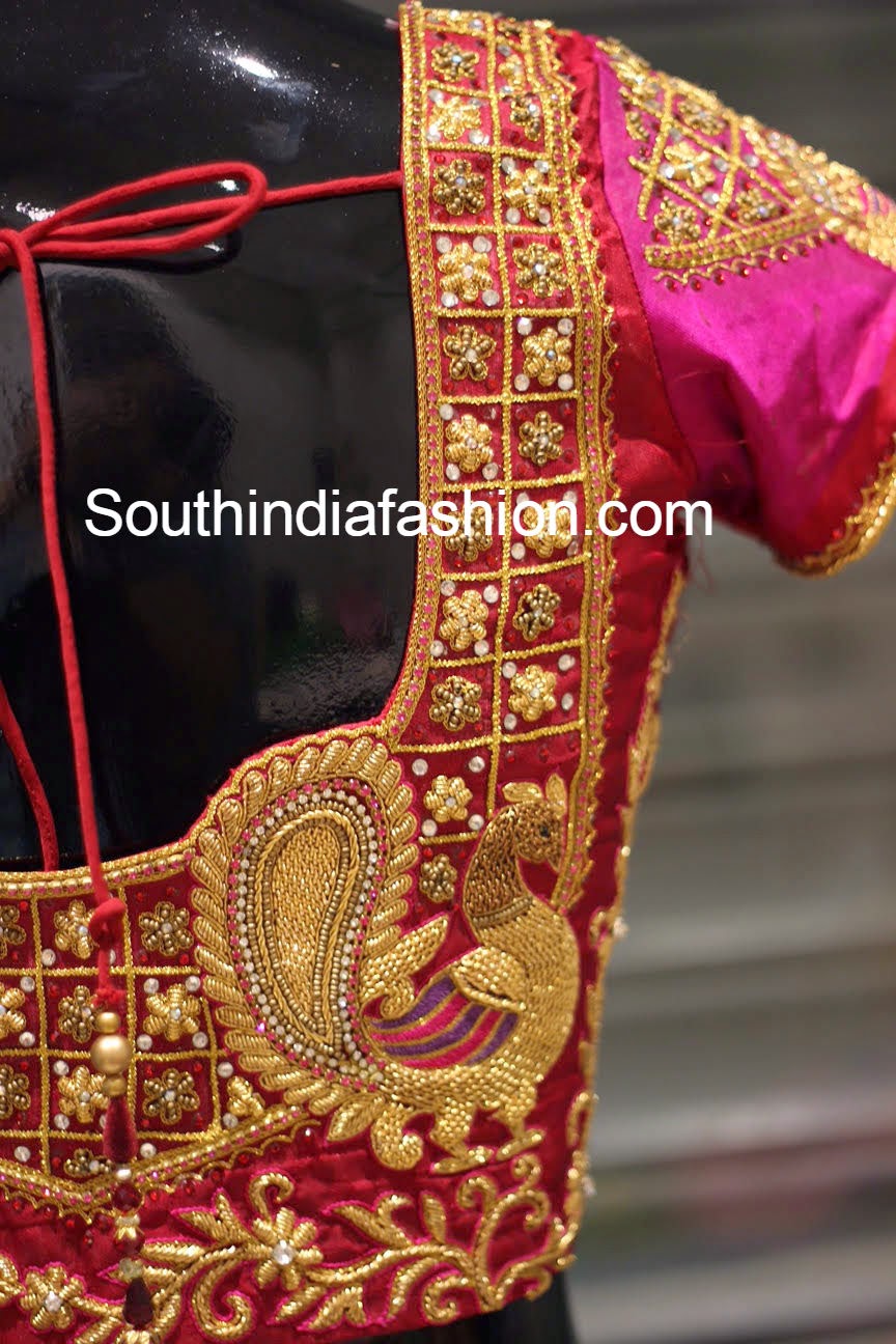 Peacock Design Maggam Work Blouse South India Fashion Peacock Design Maggam Work Blouse South India Fashion