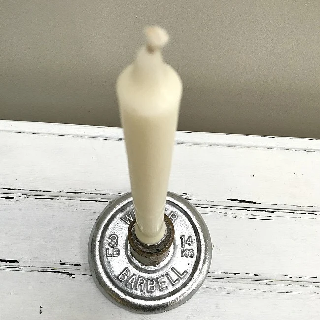 vintage bar bell weight candle holder