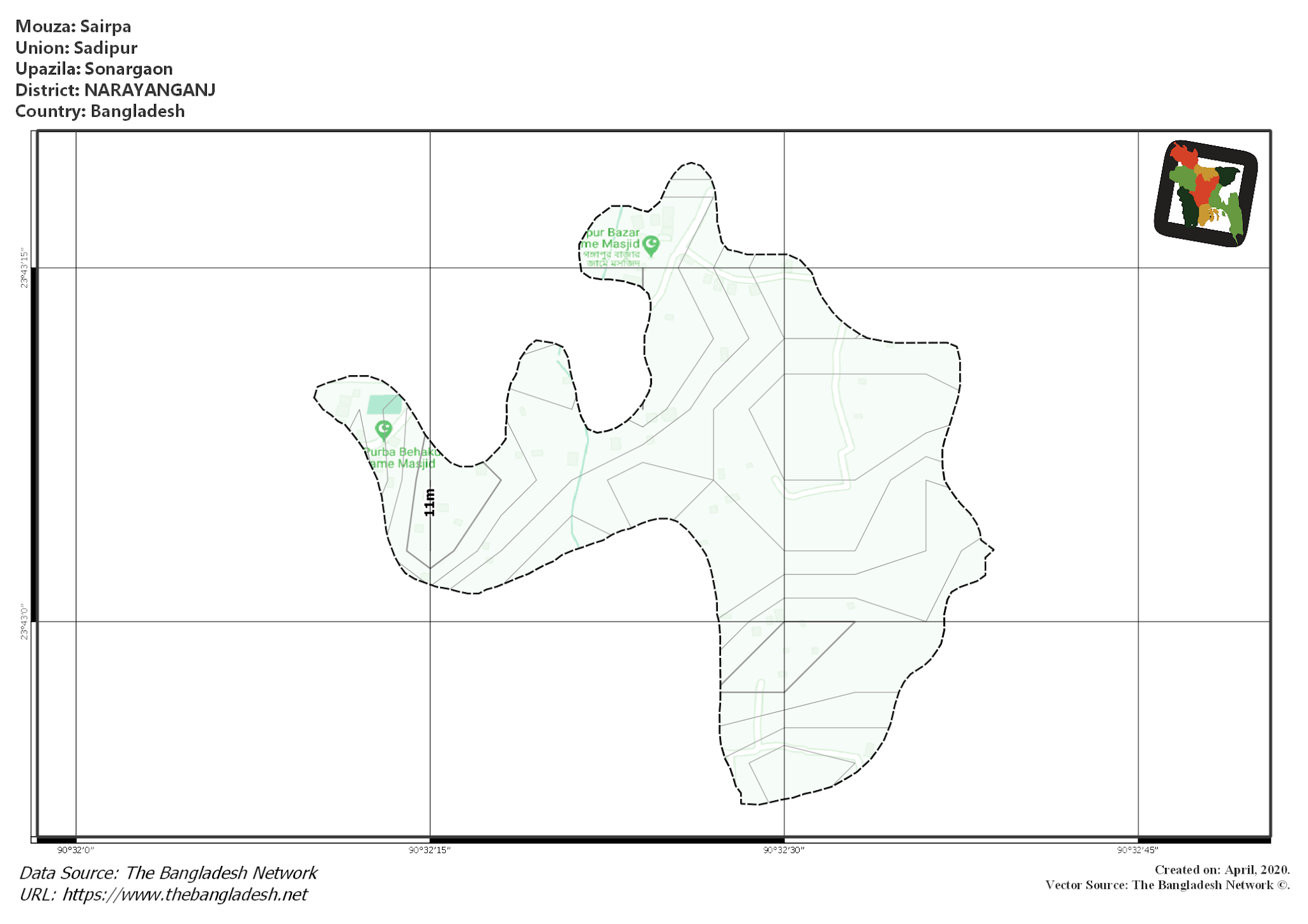 Map of Sairpa Mouza of Sonargaon Upazila, NARAYANGANJ, Bangladesh.