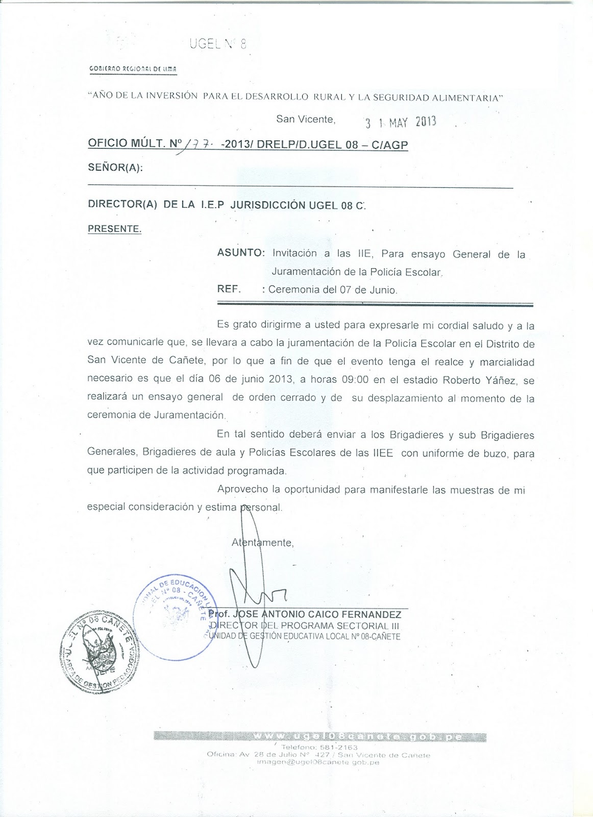 Ugel Nº 08 Canete Convocatoria Para Ensayo General De La