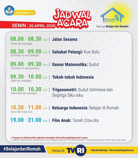 Jadwal Belajar Tvri Hari Ini Senin 20 April 2020 Alhidamart Info Teknologi Dan Entertaiment