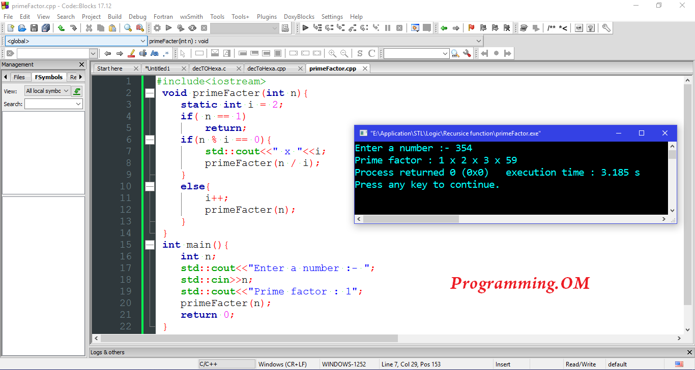 Program in C and C++ to print prime factors of given number Using ...