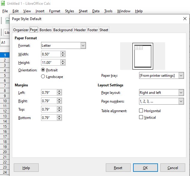 Afvise Når som helst Skat Page Setup in LibreOffice Calc Spreadsheet
