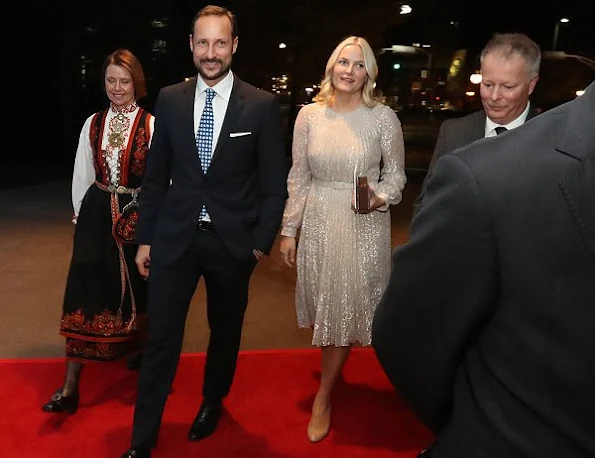 Crown Princess Mette-Marit wears ERDEM Rhona Silver Metallic Floral Lace Dress and Christian Louboutin Pumps