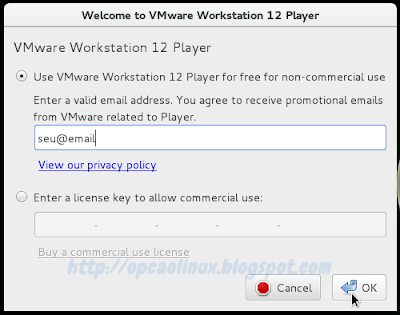 Inserir um e-mail para poder utilizar o VMware Player