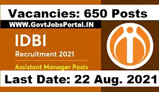 IDBI Bank Assistant Manager Recruitment 2021