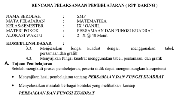 Contoh Format Terbaru Penulisan Soal Matematika Kelas 9 Smp