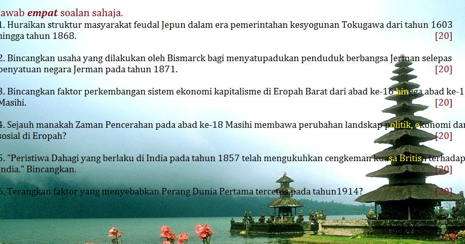 Blog Sejarah STPM Baharu: Semekar Cintaku : Soalan Sejarah 
