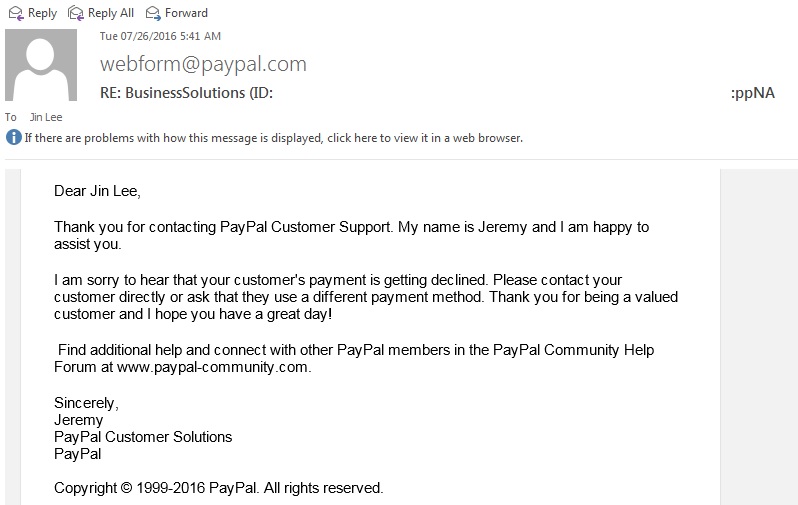 Jin Lee's Blog: PayPal - We are sorry, we cannot process this