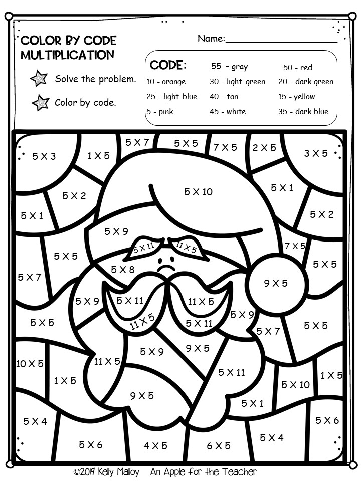 An Apple For The Teacher Christmas Color By Number Worksheets