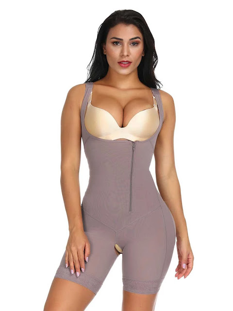 FeelinGirl Crotchless Zipper Hooks Bodysuit Shapewear Slimming Belly