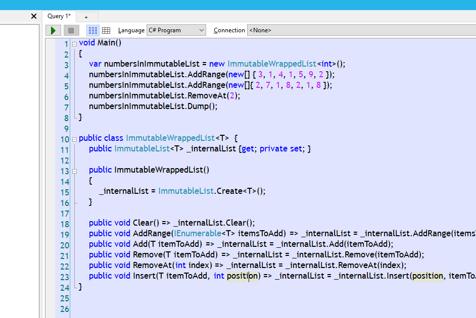 Coding Grounds Immutable lists in C Adding a wrapper class