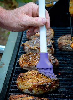 Lavender Peach Chutney Pork Chops on the grill