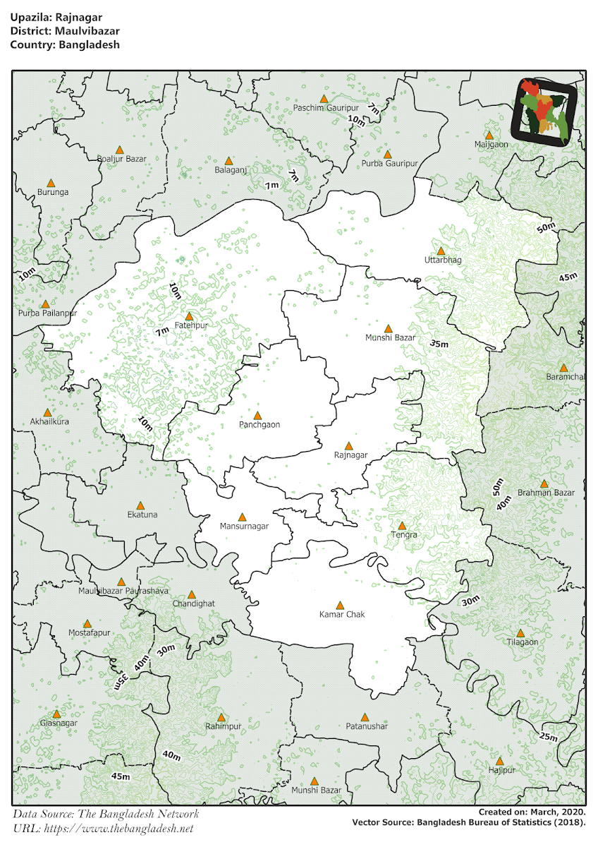 Rajnagar Upazila Elevation Map Moulvibazar District Bangladesh