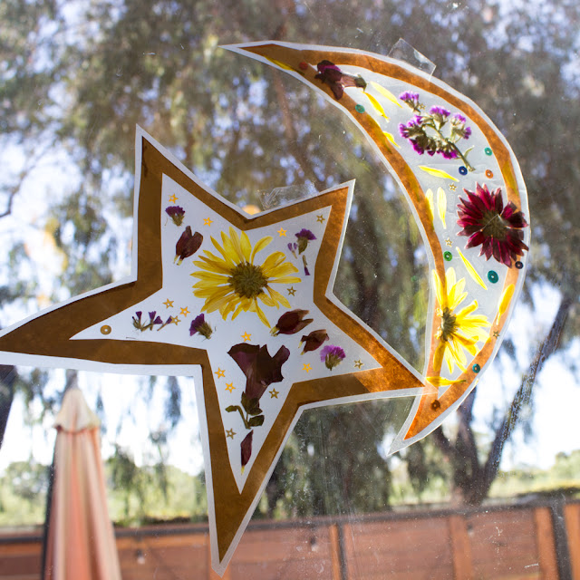 Moon and Star Dried Flower Suncatcher Pink Stripey Socks