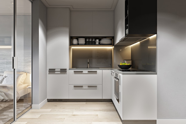 White L shaped kitchen