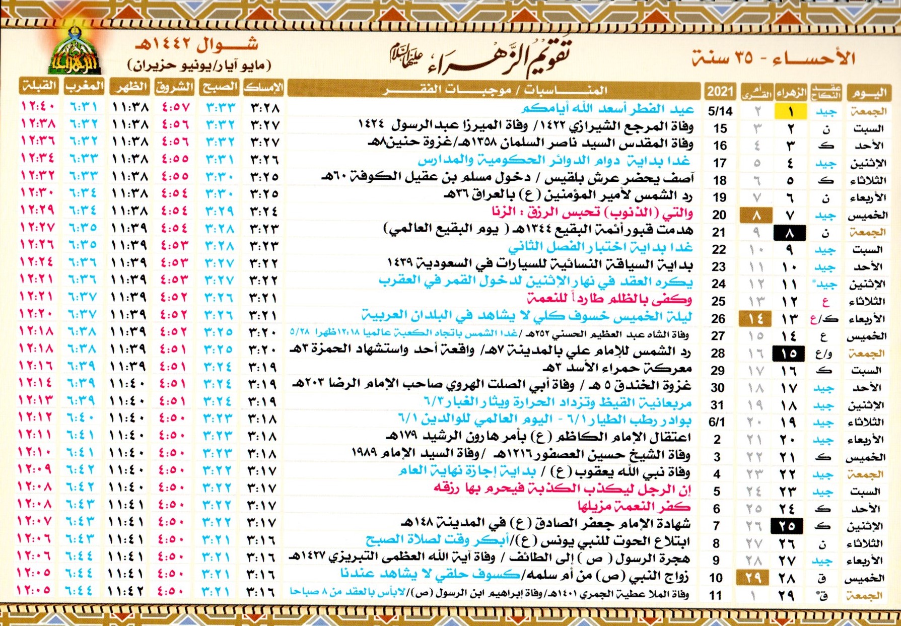 تقويم الهادي المبرز