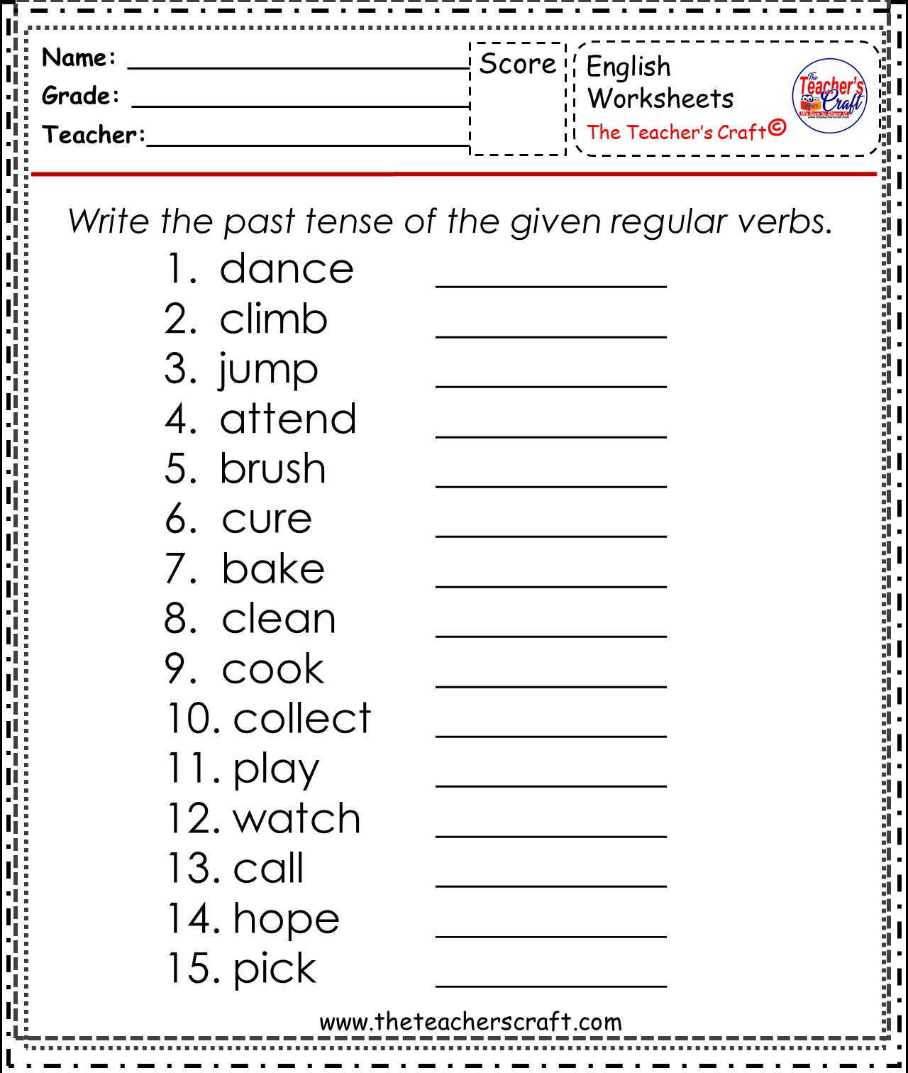 PAST TENSE OF THE VERB The Teacher s Craft
