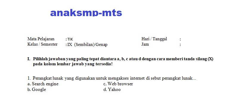 Soal Pat Tik Kelas 9 Anak Smp Mts