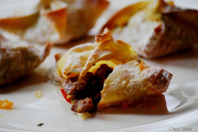  Saquitos picantes wanton rellenos de verduras y carne..... 