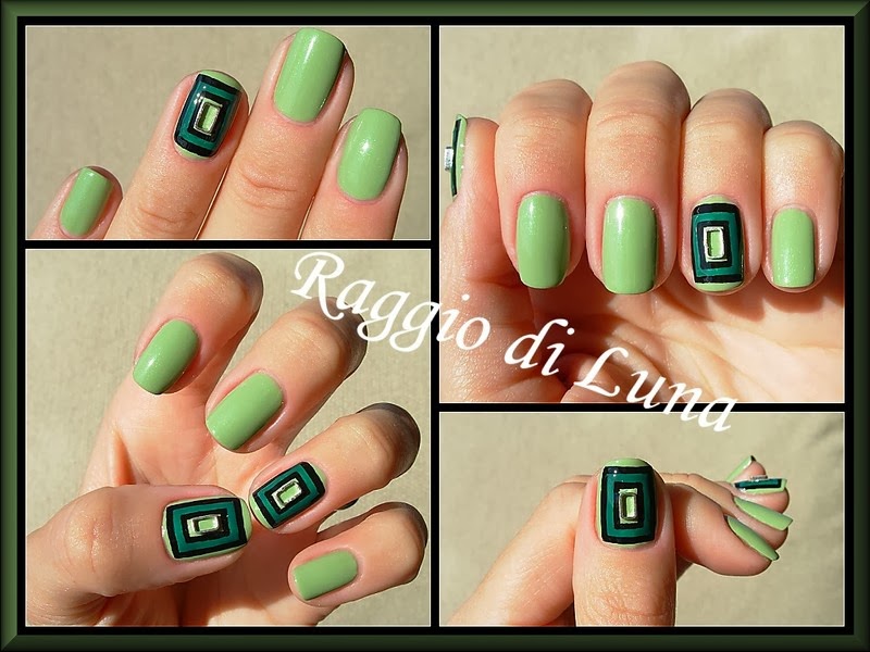 Raggio di Luna Nails: Metal nail art rectangle decoration on green ...
