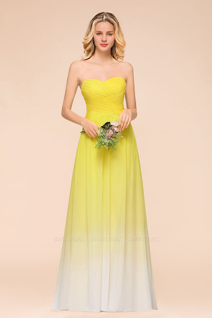 Fashionable Sweetheart Ruffle Yellow Ombre Bridesmaid Dress