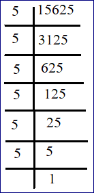 15625 का अभाज्य गुणनखंड  विधि द्वारा घनमूल ज्ञात करना 