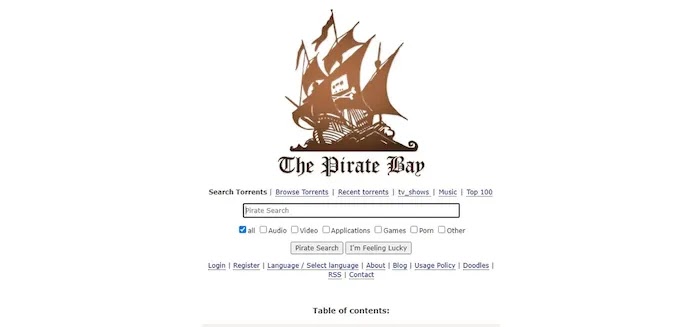 Popular and Active Torrent Download Sites The Pirate Bay