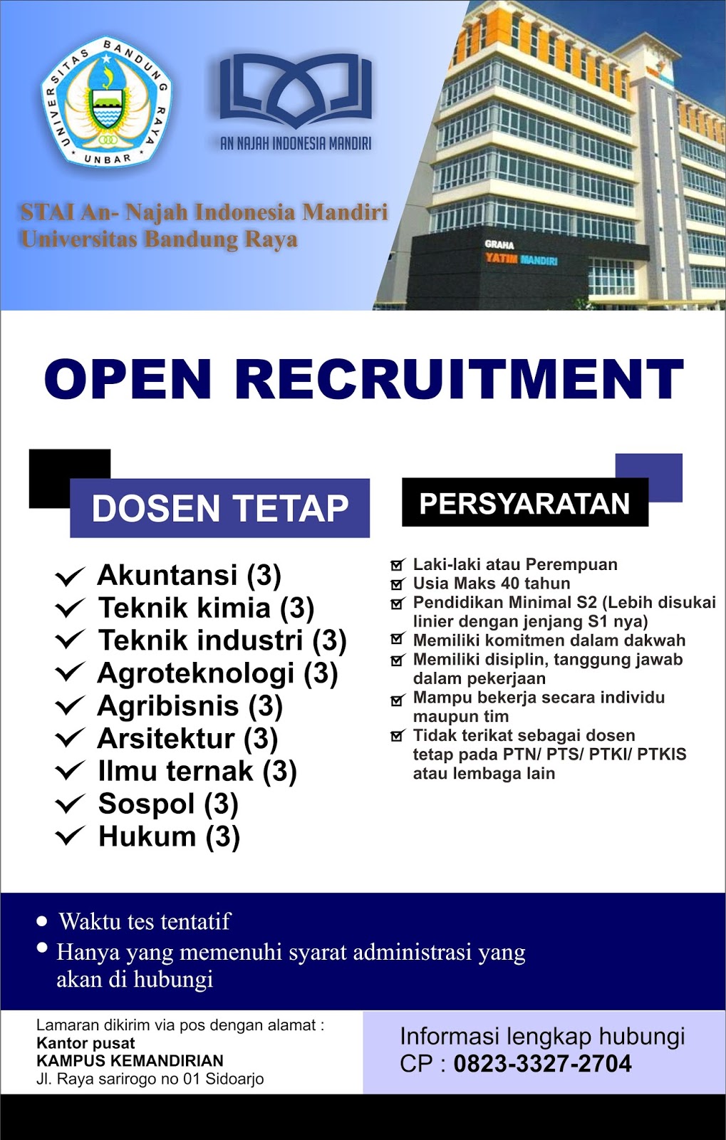 Lowongan Dosen Stai An Najah Indonesia Mandiri Sidoarjo Stainim Lowongan Dosen